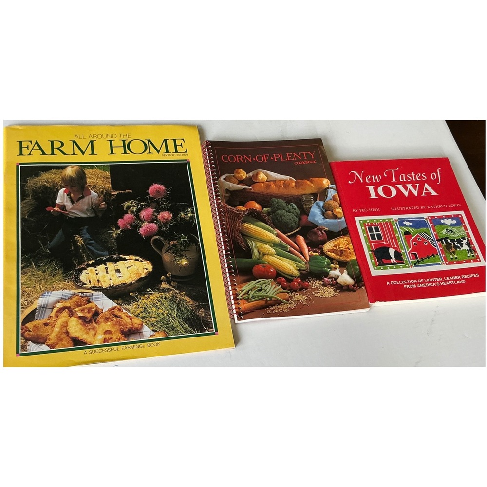 Vintage Heartland Iowa Cookbook Lot 3pc Farm Home Corn of Plenty Peg Hein Y2K